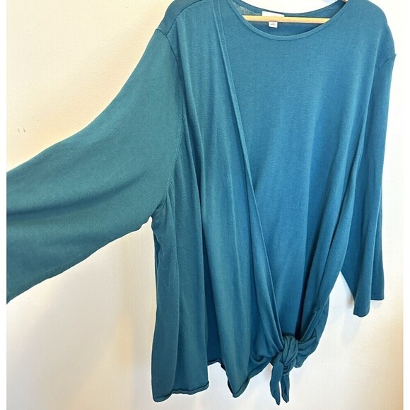 J Jill Women's 4X Cross-over Tie Front Persian Blue Teal Cotton Blend Sweater - Picture 4 of 16